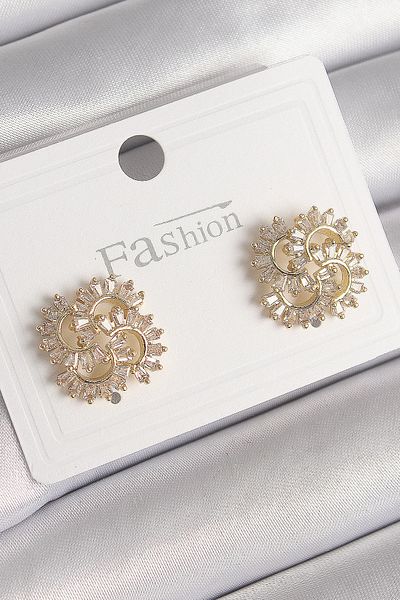 Skygo Brass Gold Color Zircon Stone Clover Model Women's Earrings - Tj-Bkp9792