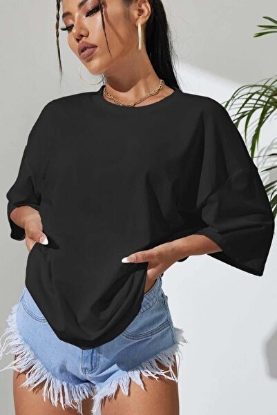 Afri Dámské černé oversize tričko s výstřihem na kolo