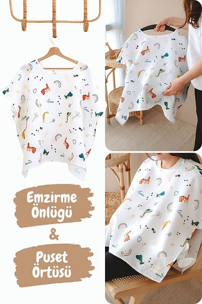 ESTİ Baby Multi-Purpose Muslin Breastfeeding Bib / Stroller Cover / Baby Stroller Cover 100% Cotton 85X130 cm