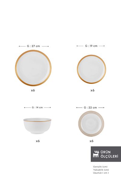 Karaca Forever Bone Gold Line 24-Piece Dining Set for 6 People