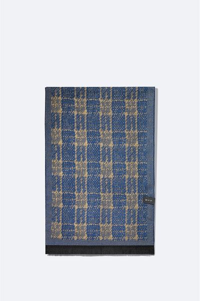 Avva Men's Indigo Tasseled Patterned Shawl A32Y9403