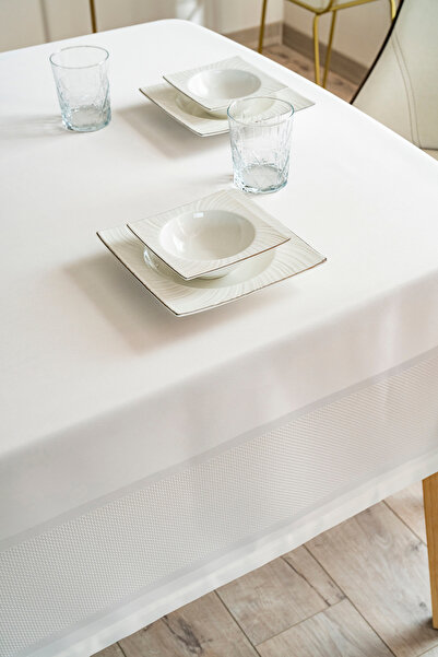 NEEA HOME Nevbahar Tablecloth Jumbo Carefree Board Cream Jacquard Tablecloth Wipeable Dirt Stain Resistant