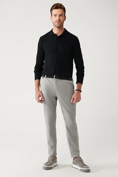 Avva Men's Light Gray Side Pocket Elastic Waist Patterned Trousers A32Y3083