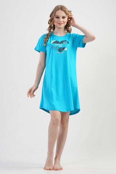VİENETTA Women's P.supreme O Neck Short Sleeve Skirted Oval Tunik,112100