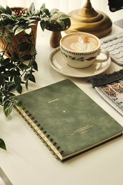 Nova Crafts Khaki Green Vegan Leather Flexible Soft Cover Spiral Suede Notebook Notepad