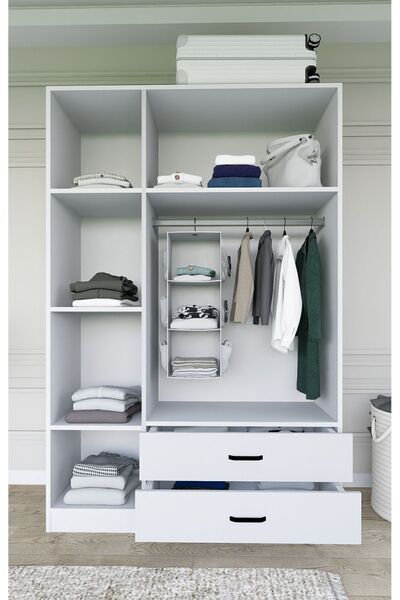 midoser Yaman Mat Beyaz 3 Kapılı 2 Çekmeceli Elbise Dolabı-gardrop