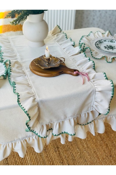 Generic Brand 40X100Cm Raw Linen Frilly Runner