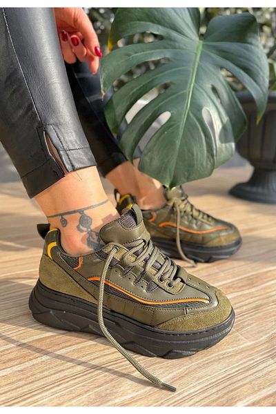 lavish Imkea Green Suede Sneakers with Orange Detail