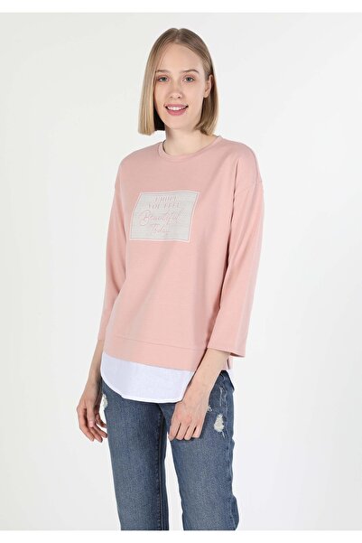 Colin's Regular Fit Yuvarlak Yaka Baskılı Kadın Pembe ¾ Kol Tişört