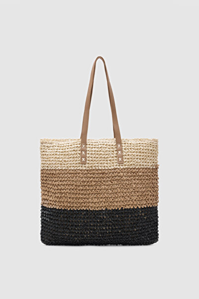 OGGO Geantă de umăr din răchită - Mâner din piele