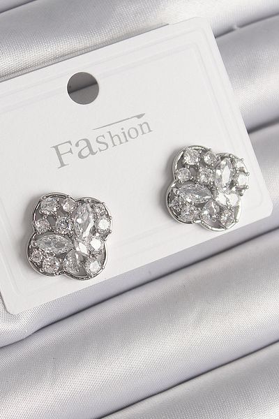 Skygo Brass Silver Color Zircon Stone Clover Model Women's Earrings - Tj-Bkp9763