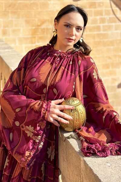 MELEK ARAZ Efsa Rochie din sifon cu model floral-Burgundy