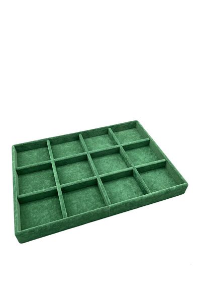 MeGass Dekor Domestic Production Suede Fabric Green Color 34 Cm / 24 Cm 12 Compartment Drawer Inside Jewelry Stand
