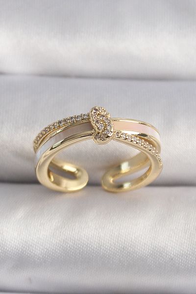 Skygo Brass Gold Color Zircon Stone Knot Model Vip Series Women's Ring - Tj-Byk3516