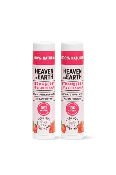 Heaven on Earth 100% Natural Organic Colored Strawberry Moisturizing Nourishing Lip Cheek Balm Strawberry 2-Pack