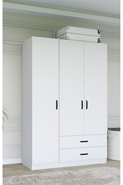 midoser Yaman Mat Beyaz 3 Kapılı 2 Çekmeceli Elbise Dolabı-gardrop