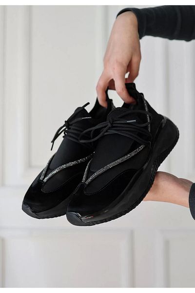 KAZAX Pantofi sport cu șireturi din piele lacuită neagră liniară