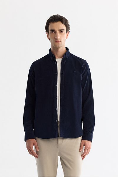 Avva Ανδρικό πουκάμισο μπλε Navy Corduroy 100% βαμβάκι Β 002032