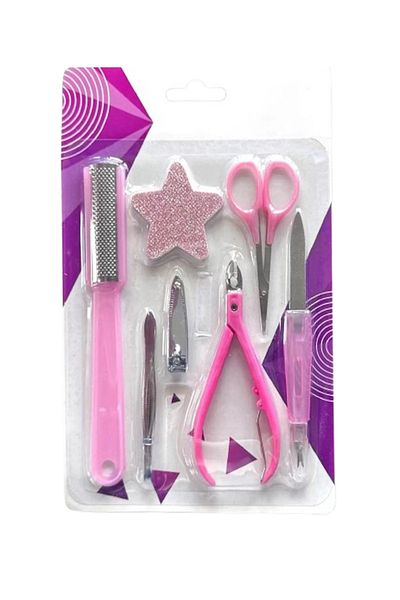 CAŞ DEKORASYON Pink Color 7 Piece Manicure Pedicure File Set