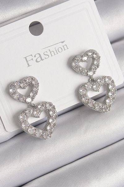 Skygo Brass Silver Color Zircon Stone Dangle Heart Model Women's Earrings - Tj-Bkp9765