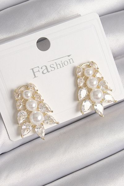 Skygo Brass Gold Color Zircon Stone Leaf Model Pearl Detail Women's Earrings - Tj-Bkp9800