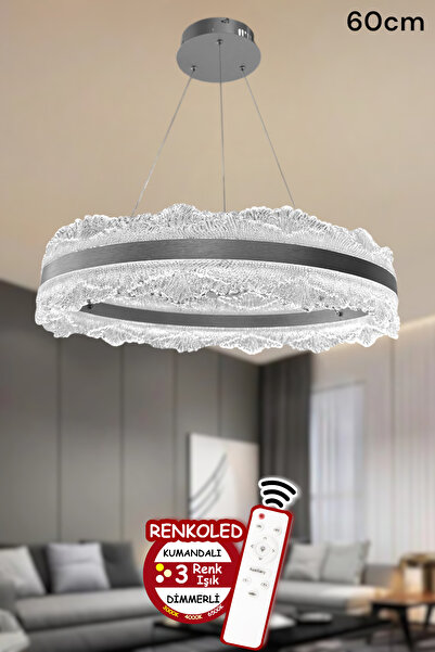 Renkoled Aydınlatma 3 Renk ışıklı kumandalı Modern Sarkıt Led Avize Salon ,oda ,mutfak ,hol 60 CM