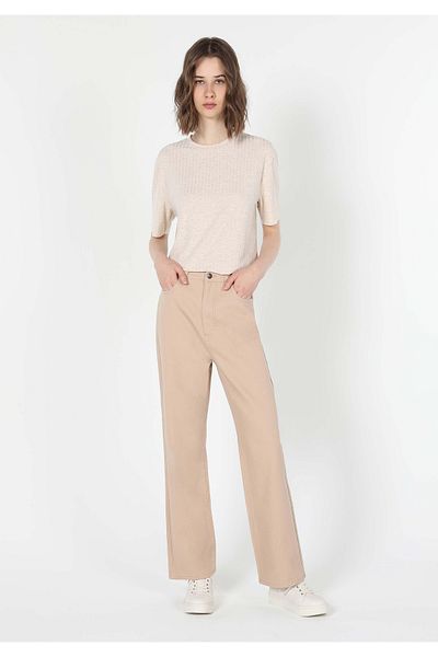 Colin's Ecru Women's Trousers - High Waist, Regular Cut, Wide Leg Cl 1060734