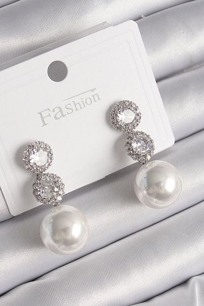 Skygo Brass Silver Color Zircon Stone Dangle Pearl Model Women's Earrings - Tj-Bkp9773