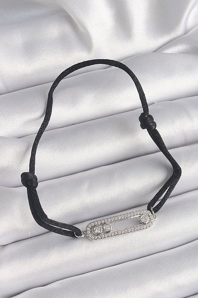 Skygo Black Color Drawstring Elevator Zircon Stone Silver Messika Model Women's Bracelet - Tj-Bb6580