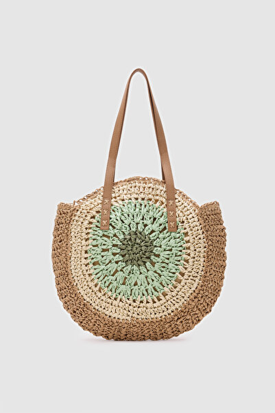 OGGO Geantă de umăr din paie verde-camel