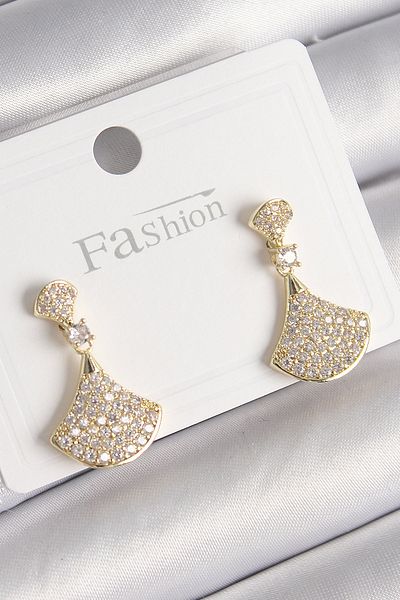 Skygo Brass Gold Color Zircon Stone Motif Model Women's Earrings - Tj-Bkp9778