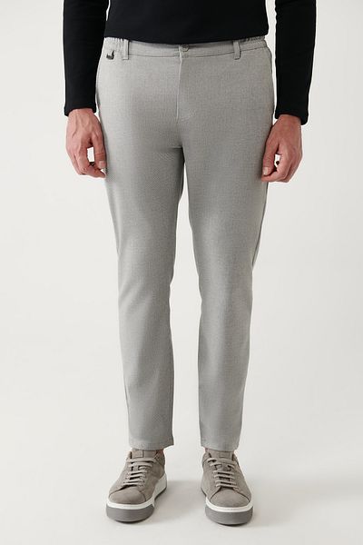 Avva Men's Light Gray Side Pocket Elastic Waist Patterned Trousers A32Y3083