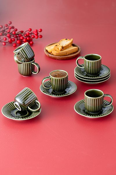 İSTANBUL PORSELEN Istanbul Porcelain Lev 6-Person Coffee Cup Set Green 90 Ml