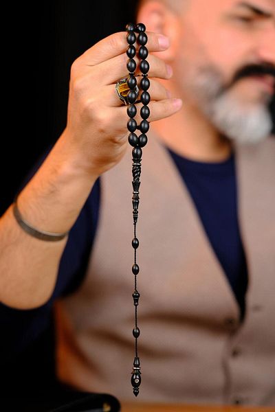 dergah tesbih Master Mucahit Şener Authentic Carved Series Beyzi Cut Ebony Wood Rosary