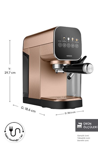Karaca Mycaffee Barista S20 Automatic Espresso and Latte Machine with Integrated Milk Tank Amber