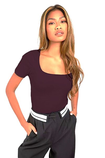 Rooted Γυναικείο μπορντό κοντομάνικο μπλουζάκι και μπλούζα με στρογγυλή λαιμό...