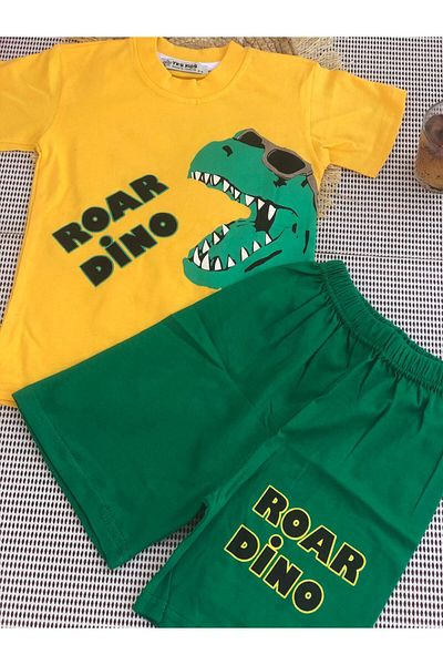 tinitins Boy's Dinosaur Printed Shorts Combed Cotton Suit
