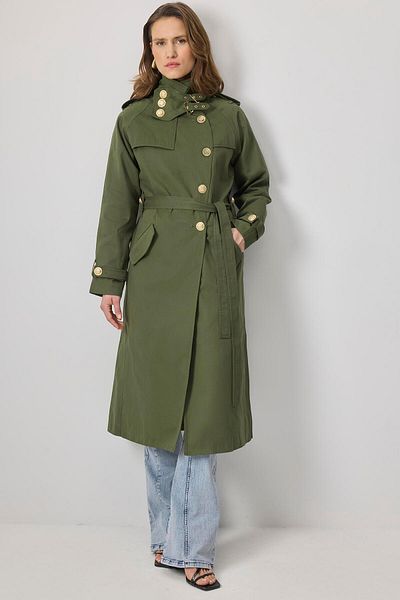 Touché Privé Belted Gold Buttoned Double Breasted Trench Coat