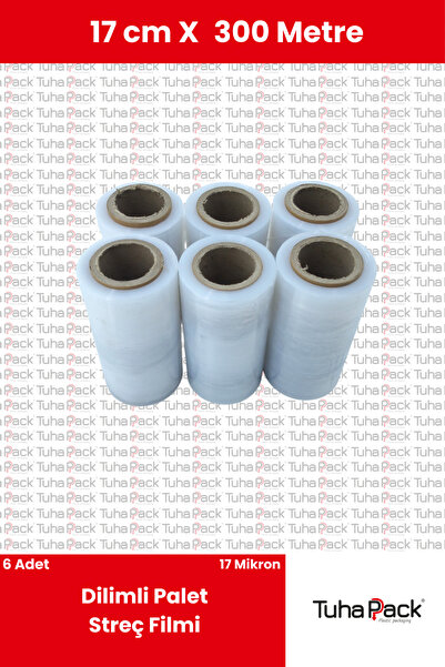 tuhapack plastic packaging Dilimli Streç Film 17cm x 300m Şeffaf 17 Mikron (6...