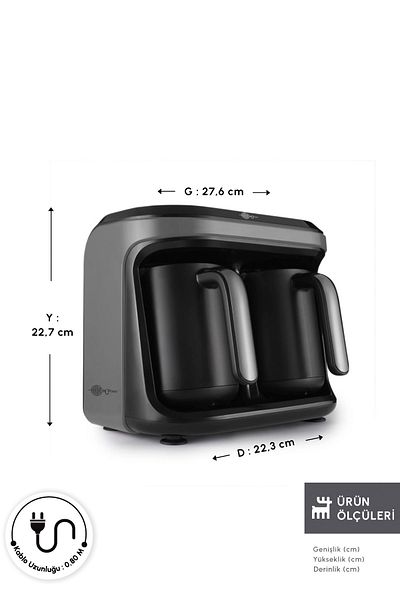 Karaca Space Gray Memory Cup Duet Double Turkish Coffee Machine