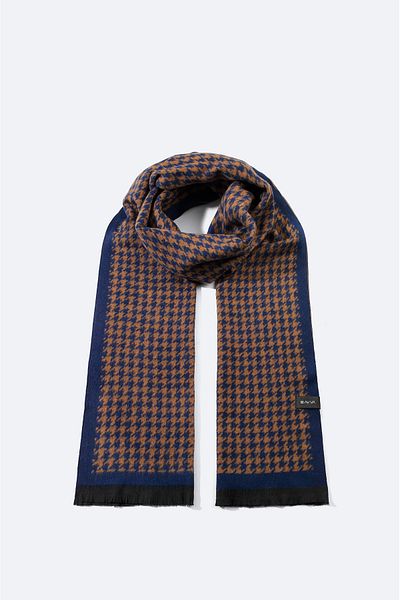 Avva Men's Navy Blue Tasseled Houndstooth Patterned Shawl A32Y9407