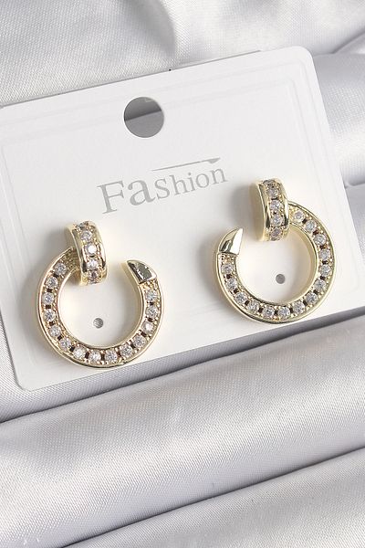 Skygo Brass Gold Color Zircon Stone Nail Ring Model Women's Earrings - Tj-Bkp9846