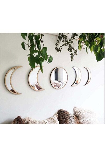 Dekorobi Ay Evresi Duvar Ayna Seti 5 Parçalı – Akçaağaç Mdf Ve Pleksi Ayna