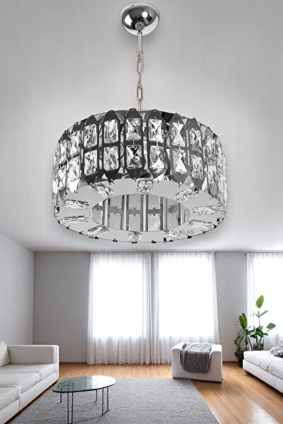 KORKMAZ KLAS KORKMAZ KLAS CAM AYDINLATMA ALMİNA 3LÜ KRİSTAL PASLANMAZ AVİZE