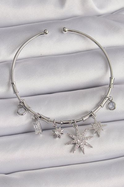 Skygo Brass Silver Color Dangle Zircon Stone Pole Star Figure Charm Bracelet - Tj-Bb6555