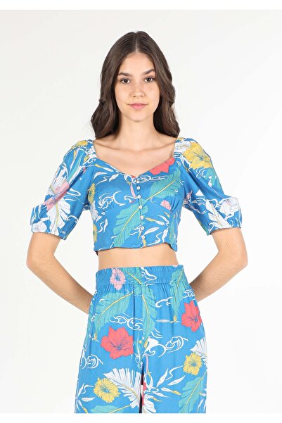 Colin's Slim Fit Çiçek Baskılı Çok Renkli Kadın Kısa Kol Gömlek Cl1059353