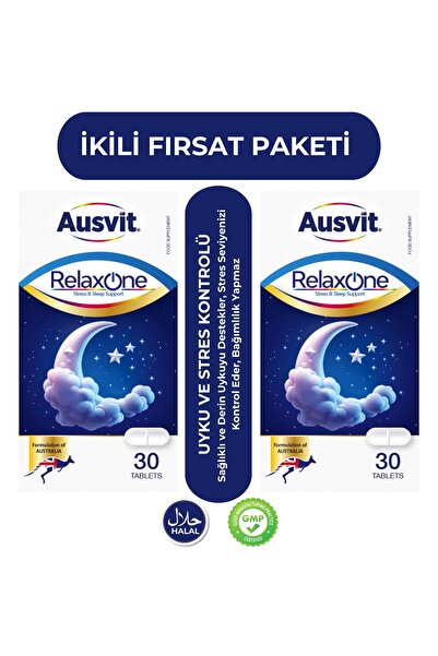 Ausvit Relaxone Stress & Sleep Support - İki Kutu -Valerian Ve 5-htp Içeren 30tb