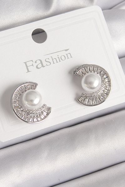 Skygo Brass Silver Color Zircon Stone Snail Model Pearl Detail Women's Earrings - Tj-Bkp9785