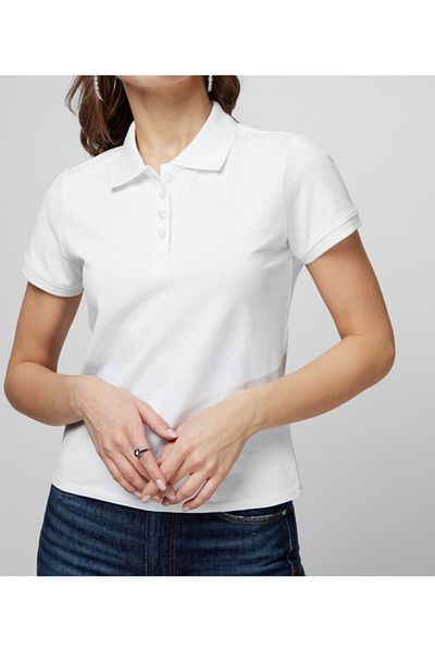 Guess Tricou polo de damă ES SS GUESS LOGO PIQ alb