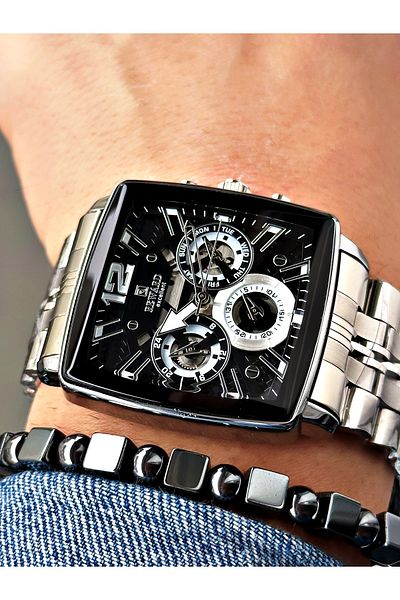 Reward Silver Color Square Model Functions Active Men's Wristwatch + Bracelet